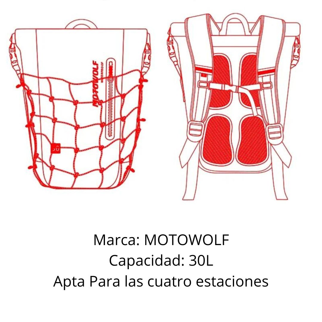 Mochila Impermeable MotoWolf  30L